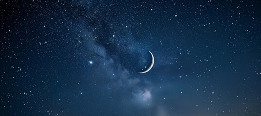 Obraz na płótnie Canvas Ramadan night sky tranquil starry night with crescent moon, inspiring reflection and gratitude
