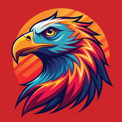 Eagle head on the sun. Vector illustration in a flat style