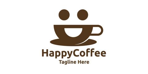 coffee logo design with a smile, logo design template symbol, creative idea.