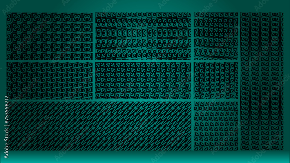Poster set of seamless pattern with geometric asian style background. set of geometric seamless patterns.