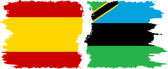 Zanzibar and Spain grunge flags connection vector