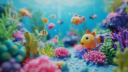 Obraz premium Vibrant underwater scene with colorful fish and coral reefs.