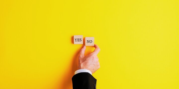 YES or NO symbol. Wooden blocks, Business concept for personal ladder of success process.