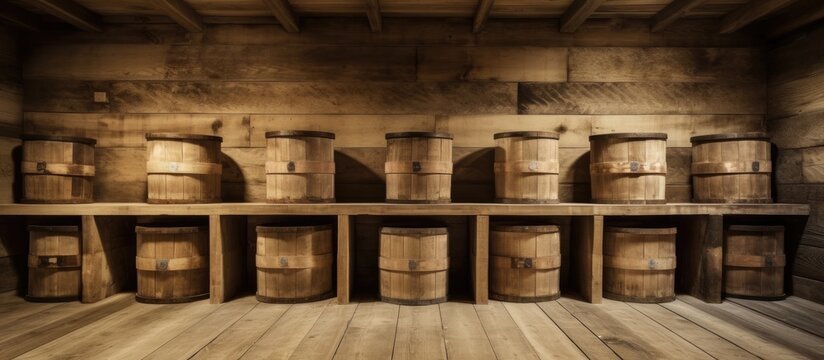Wooden storage containers in French vineyard basement