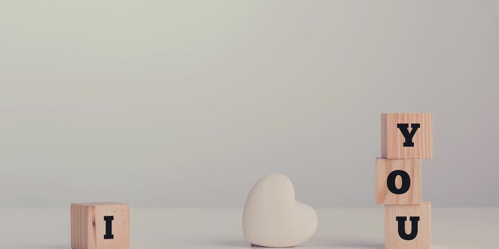 Message I love you spelled in wooden blocks with copy space