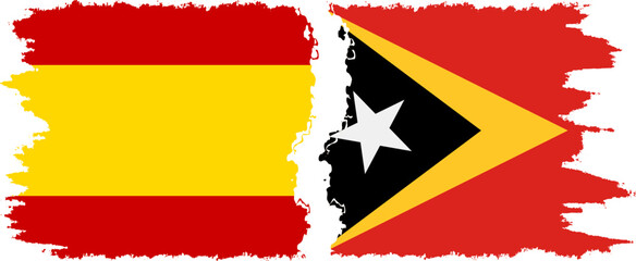 Timor-Leste - East Timor and Spain grunge flags connection vector
