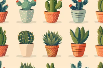 Foto op Plexiglas Cactus in pot Cacti in Pots on Sand Beige Background