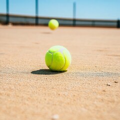 Tennis ball in white sand with shadows