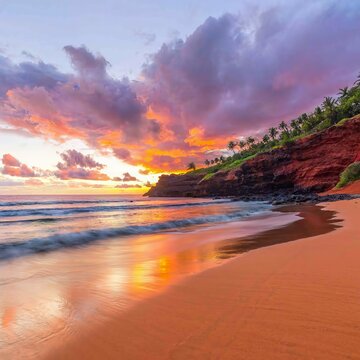 Sun rising on Red Sand Beach on Maui