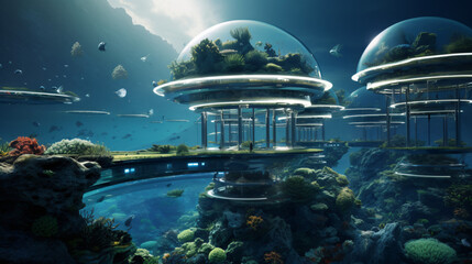 Futuristic underwater habitats architecture - obrazy, fototapety, plakaty