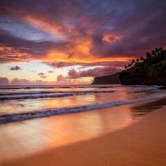 Fototapeta na wymiar Sun rising on Red Sand Beach on Maui