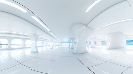Futuristic white building interior in 30 degree VR - obrazy, fototapety, plakaty
