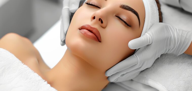 Beauty Treatment: Aesthetician Evaluating Female Client's Skin.