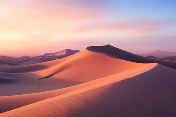 Fototapeta na wymiar Mesmerizing Sand Dunes at Dawn: A captivating image of sand dunes bathed in the soft light of dawn, creating a tranquil and serene ambiance.