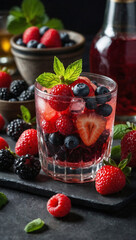Stunflat-lay Drinks With Berries 8K Ultra-Realistic Food Photo
