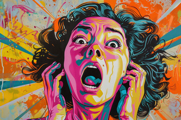 Colorful Pop Art Illustration of a Woman Expressing Annoyance