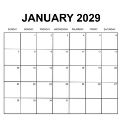 january 2029 calendar. week starts on sunday. printable, simple, and clean vector calendar design. - obrazy, fototapety, plakaty