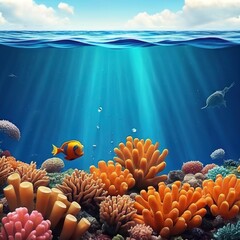 Fototapeta na wymiar Underwater scene. Ocean coral reef underwater. Sea world under water background