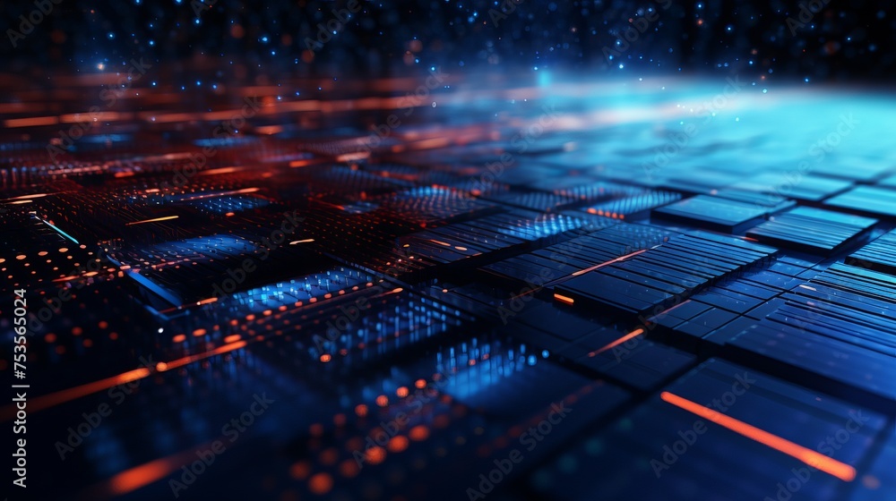 Poster futuristic data stream 3d illustration. data transfer technology. cyberpunk, big data and cybersecur