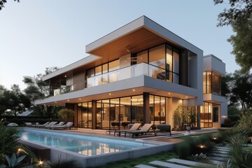 Obraz premium A modern exterior house against a soft black background