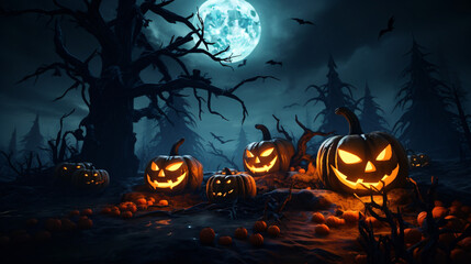 Halloween background. Creepy pumpkin jack o lanterns o