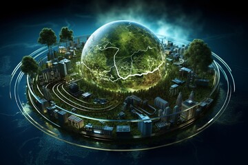 the juxtaposition of nature and technology, with a detailed focus on a plant delicately positioned atop a circuit board.