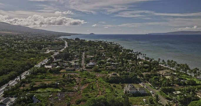 Kihei Maui Hawaii Aerial v6 drone flyover seaside residential neighborhood capturing Hawaiian island landscape and Kalahaku mountain views on a sunny day - Shot with Mavic 3 Cine - December 2022