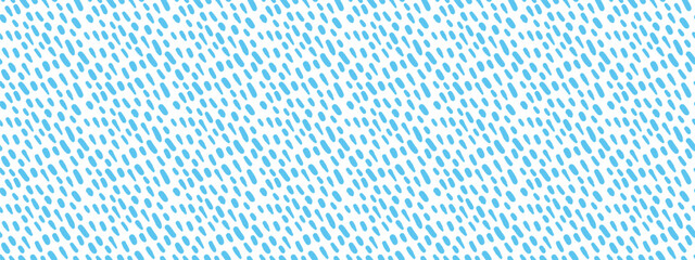 Seamless abstract simple blue rain drop small slash dash pattern. Vector weather minimal background illustration.