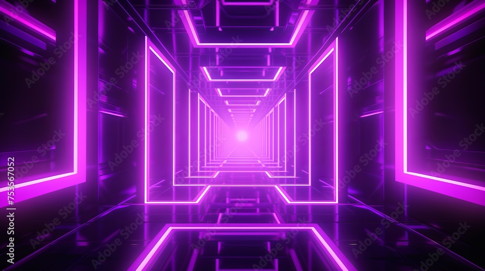 Poster another 3d render displays a bright pink-violet neon abstract background with glowing panels illumin