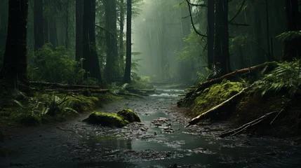 Fotobehang Heavy rain in the forest can lead to flooding © Cedar