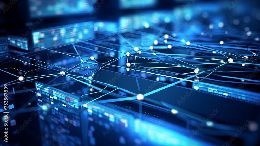 Poster illustrating a network database, wired data cables interconnect to form a cohesive system.