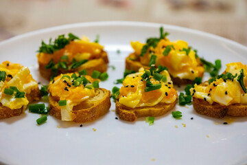 Traditional bread with egg in selective focus and fine details