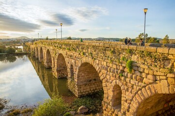 Antique Roman bridge in Merida, Spain