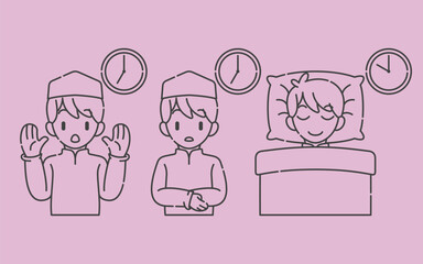 Ramadan activity boy vector arts. Islamic activities in daily. Cartoon character for kids