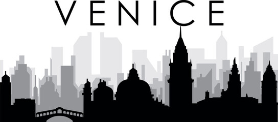 Obraz premium Black cityscape skyline panorama with gray misty city buildings background of VENICE (VENEZIA), ITALY