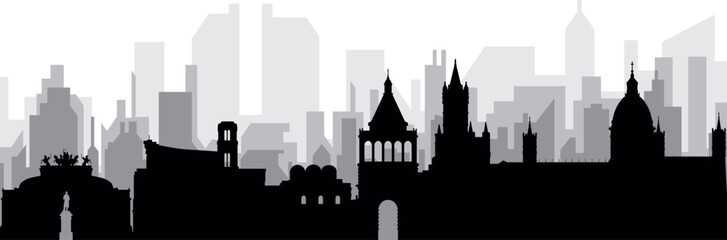 Obraz premium Black cityscape skyline panorama with gray misty city buildings background of PALERMO, ITALY
