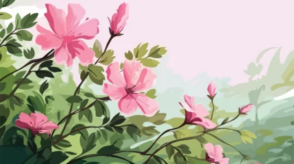 Foto op Plexiglas Peaceful green leaf and pink flowers. © Noman