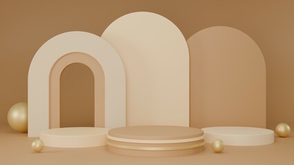 3D Rendering abstract beige background with golden podium