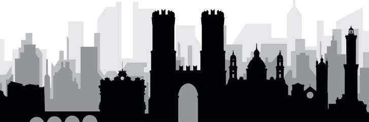 Obraz premium Black cityscape skyline panorama with gray misty city buildings background of GENOA (GENOVA), ITALY