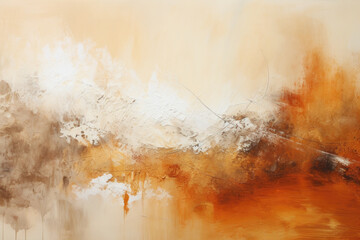 Brown, White and Orange  Abstract Modern Art Acrylic Canvas Painting. Brush Strokes Texture.