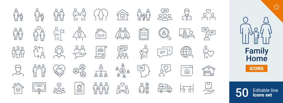 Family home icons Pixel perfect. Team, man, children, ....	
