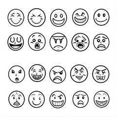 Emoji Extravaganza - Expressive Emoticons. Multiple. Vector Icon Illustration. Icon Concept Isolated Premium Vector. Line Art. Black Outline. White Background.