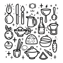 Fairy Tale Feast - Enchanted Eats. Multiple. Vector Icon Illustration. Icon Concept Isolated Premium Vector. Line Art. Black Outline. White Background.