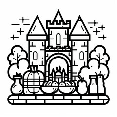 Fototapeta premium Fairy Tale Feast - Enchanted Eats. Multiple. Vector Icon Illustration. Icon Concept Isolated Premium Vector. Line Art. Black Outline. White Background.