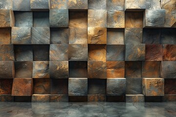 A modern take on the cubist texture wall, this image combines earth tones and geometric shapes to create a 3D effect