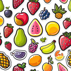 Fruit Frenzy - Juicy Delights. Sticker Collection. Multiple. Vector Icon Illustration. Icon Concept Isolated Premium Vector. Line Art. Black Outline. White Background.