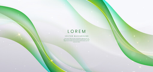 Abstract elegant white background with green dynamic wave lines and lighting effect.