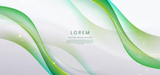 Tapeten Abstract elegant white background with green dynamic wave lines and lighting effect. © Pramote