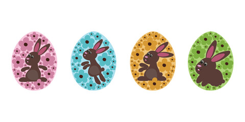 Set of Easter eggs with chocolate bunny.Vector illustration.