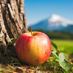 Apple near tree stem